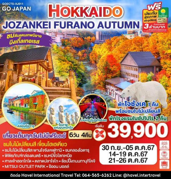 ทัวร์ญี่ปุ่น HOKKAIDO JOZANKEI FURANO AUTUMN - ฮาเวล อินเตอร์เนชั่นแนล ทราเวล