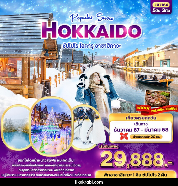 ทัวร์ญี่ปุ่น Popular Snow HOKKAIDO  ซัปโปโร โอตารุ อาซาฮิคาวะ  - 