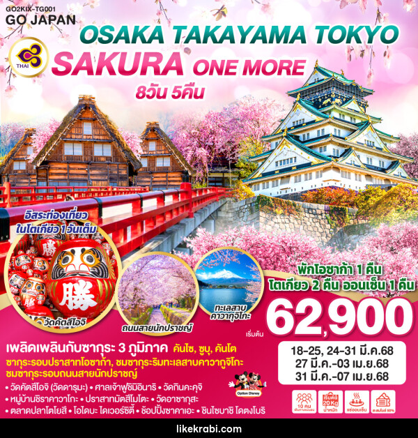 ทัวร์ญี่ปุ่น OSAKA TAKAYAMA TOKYO SAKURA ONE MORE  - 