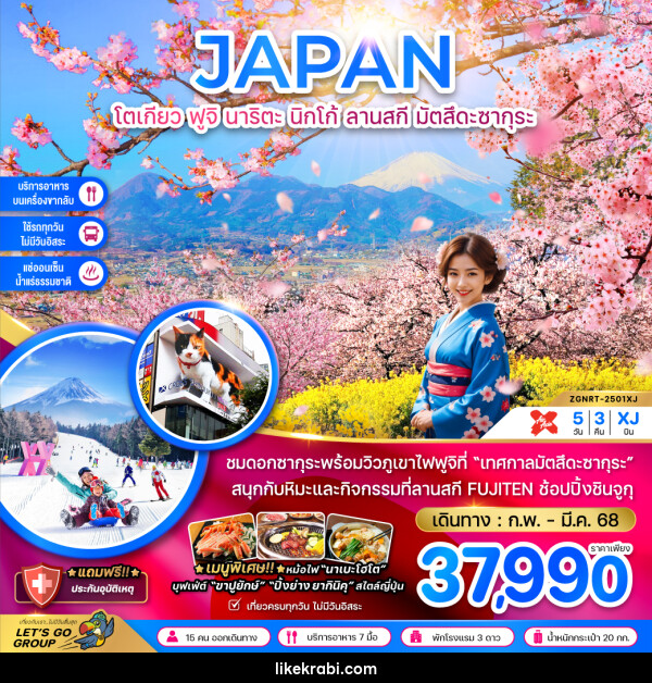 ทัวร์ญี่ปุ่น JAPAN โตเกียว ฟูจิ นาริตะ นิกโก้ ลานสกี มัตสึดะซากุระ - 