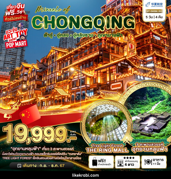 ทัวร์จีน มหัศจรรย์...CHONGQING ต้าจู๋ อู่หลง อู่หลิงซาน ภูเขานางฟ้า - 