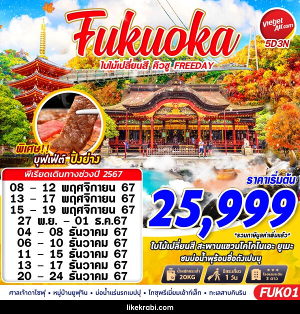 ทัวร์ญี่ปุ่น Fukuoka ใบไม้เปลี่ยนสี คิวชู FREEDAY - 