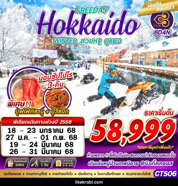 ทัวร์ญี่ปุ่น FREEDAY Hokkaido WINTER สวนหรู ดูแพง - 