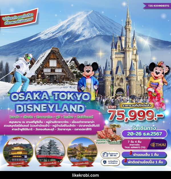 ทัวร์ญี่ปุ่น OSAKA TOKYO DISNEYLAND โอซาก้า เกียวโต ชิราคาวาโกะ ฟูจิ โตเกียว ดิสนีย์แลนด์ - 