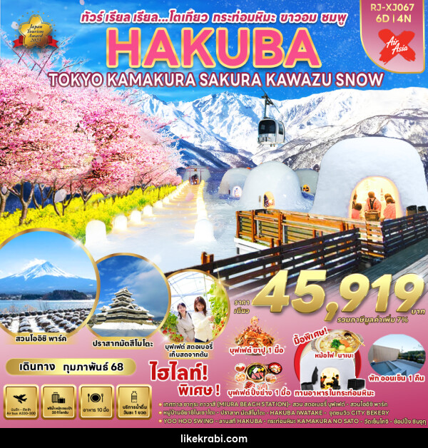 ทัวร์ญี่ปุ่น HAKUBA TOKYO KAMAKURA SAKURA KAWAZU SNOW - 