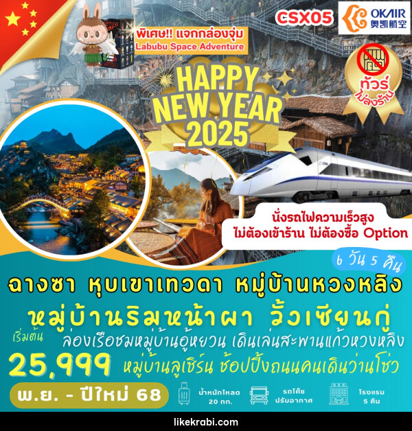 ทัวร์จีน ฉางซา หุบเขาเทวดา หมู่บ้านหวงหลิง HAPPY NEW YEAR 2025  - 