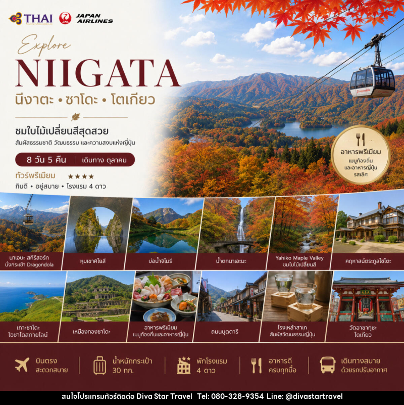 ทัวร์ญี่ปุ่น Wonderful Nigata นีงาตะ ซาโดะ โตเกียว - บริษัท ดีว่า สตาร์ ทราเวล จำกัด