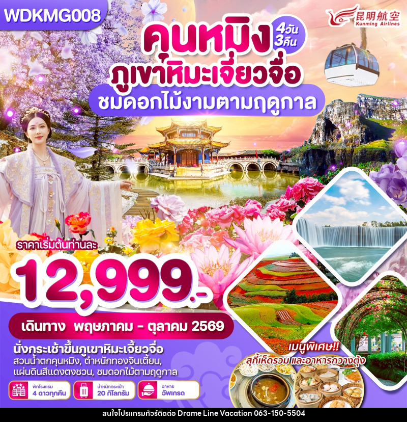 ทัวร์จีน คุนหมิง ภูเขาหิมะเจี่ยวจื่อ ชมดอกไม้งามตามฤดูกาล - DREAMLINE VACATION COMPANY LIMITED