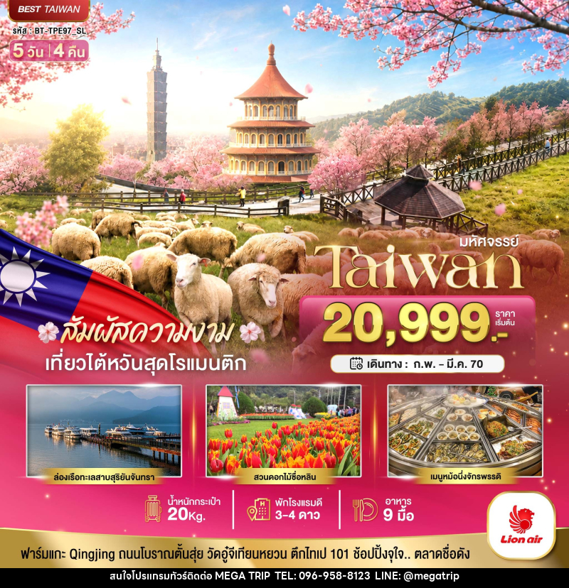 ทัวร์ไต้หวัน มหัศจรรย์ TAIWAN ฟาร์มแกะชิงจิ้ง สัมผัสความงามของดอกซากุระ - บริษัท เมก้า เมกเกอร์ จำกัด