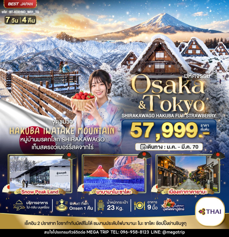 ทัวร์ญี่ปุ่น มหัศจรรย์…OSAKA SHIRAKAWAGO HAKUBA FUJI STRAWBERRY - บริษัท เมก้า เมกเกอร์ จำกัด