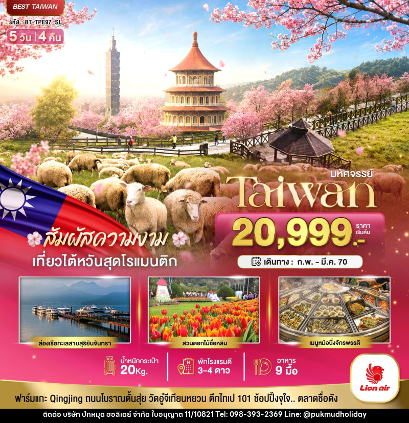 ทัวร์ไต้หวัน มหัศจรรย์ TAIWAN ฟาร์มแกะชิงจิ้ง สัมผัสความงามของดอกซากุระ - บริษัท ปักหมุด ฮอลิเดย์ จำกัด