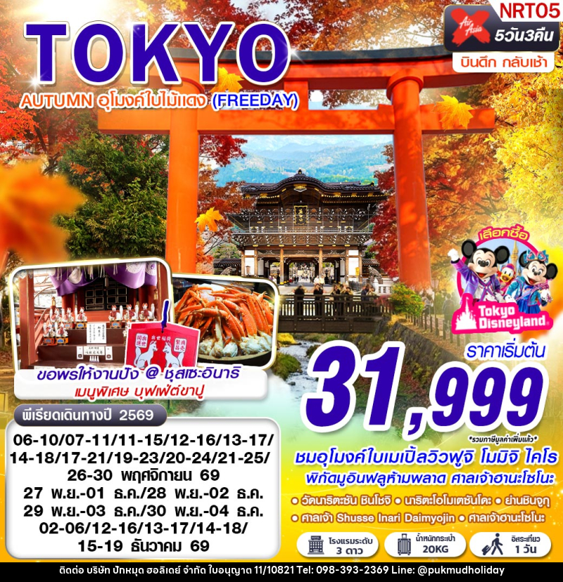 ทัวร์ญี่ปุ่น  TOKYO AUTUMN อุโมงค์ใบไม้แดง (FREEDAY) - บริษัท ปักหมุด ฮอลิเดย์ จำกัด