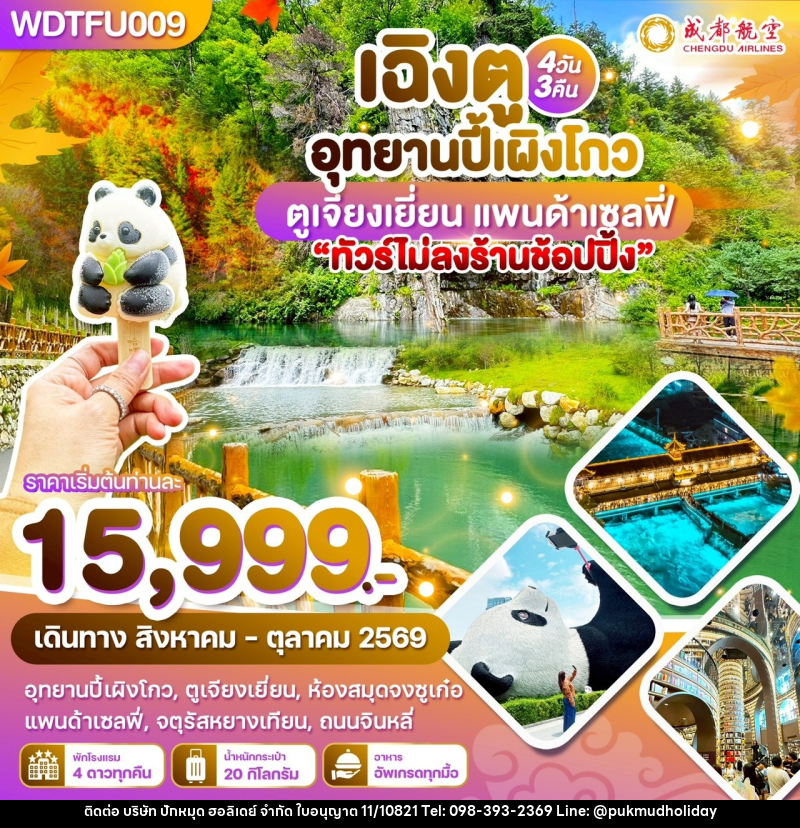 ทัวร์จีน เฉิงตู อุทยานปี้เผิงโกว ตูเจียงเยี่ยน แพนด้าเซลฟี่ - บริษัท ปักหมุด ฮอลิเดย์ จำกัด