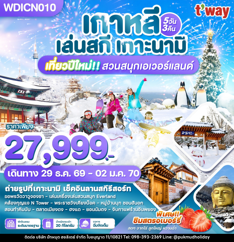 ทัวร์เกาหลี เล่นสกี เกาะนามิ เที่ยวปีใหม่!! สวนสนุกเอเวอร์แลนด์ - บริษัท ปักหมุด ฮอลิเดย์ จำกัด
