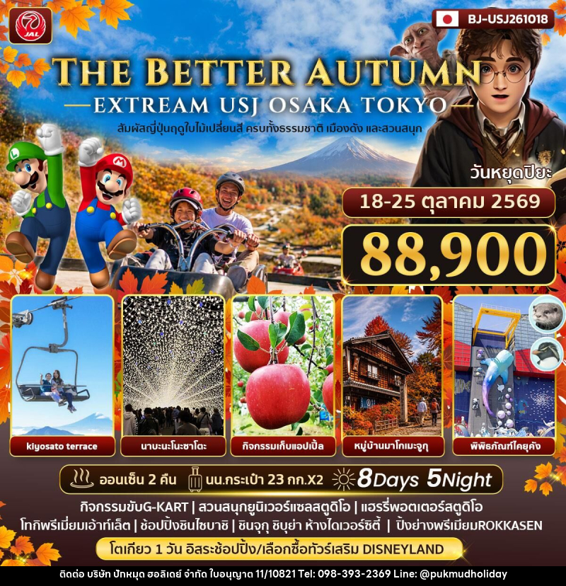 ทัวร์ญี่ปุ่น THE BETTER AUTMN EXTREAM USJ OSAKA TOKYO - บริษัท ปักหมุด ฮอลิเดย์ จำกัด