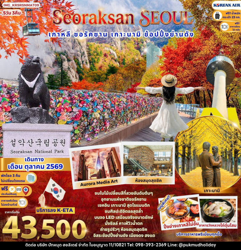 ทัวร์เกาหลี Seoraksan Seoul เกาหลี ชมใบไม้เปลี่ยนสี ซอรัคซาน เกาะนามิสุดโรแมนติก - บริษัท ปักหมุด ฮอลิเดย์ จำกัด