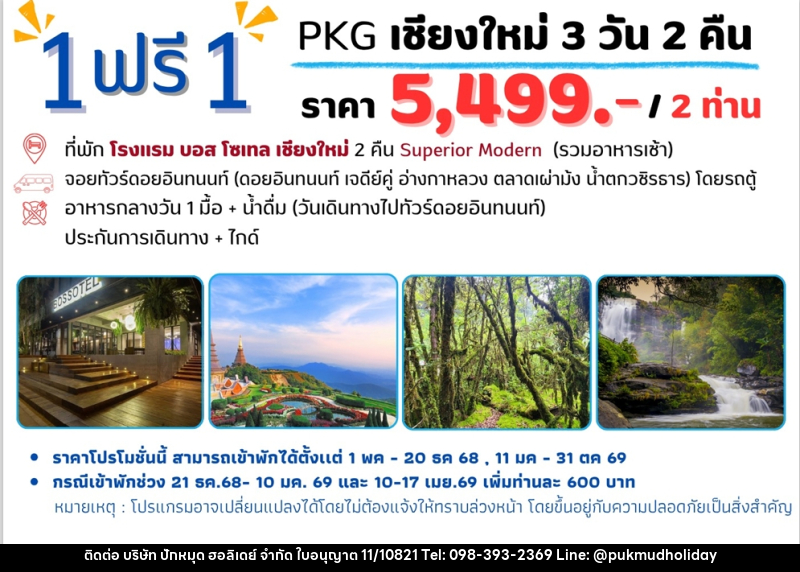 แพ็คเกจทัวร์เชียงใหม่ 1 ฟรี 1 - บริษัท ปักหมุด ฮอลิเดย์ จำกัด