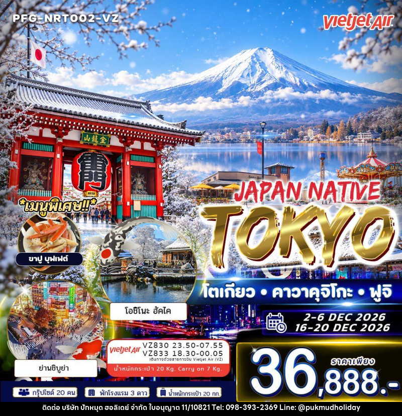 ทัวร์ญี่ปุ่น-โตเกียว ทัวร์ญี่ปุ่น Japan Native Tokyo โตเกียว คาวาคุจิโกะ ฟูจิ ฟรีเดย์ 5วัน 3คืน VZ - บริษัท ปักหมุด ฮอลิเดย์ จำกัด