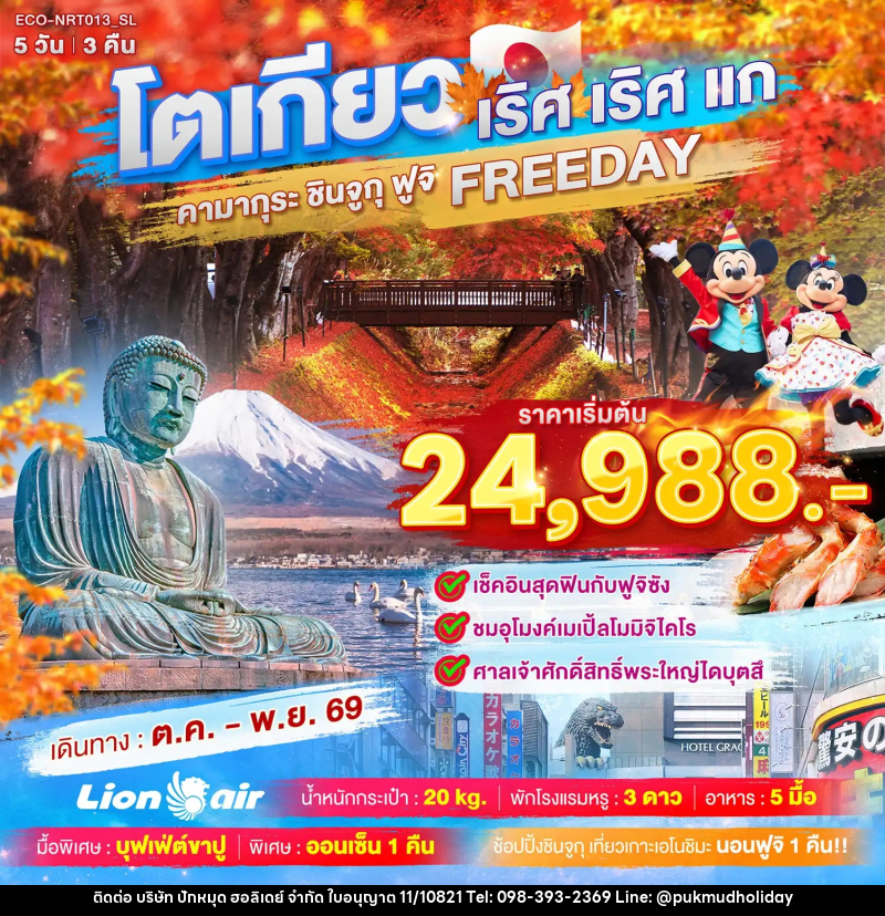 ทัวร์ญี่ปุ่น TOKYO เริศ เริศแก คามากุระ ชินจูกุ ฟูจิ FREEDAY - บริษัท ปักหมุด ฮอลิเดย์ จำกัด