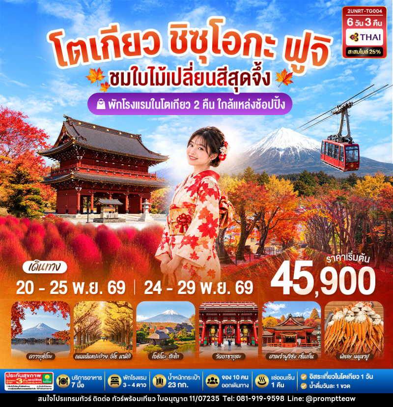ทัวร์ญี่ปุ่น โตเกียว ชิซุโอกะ ฟูจิ นั่งกระเช้าคาจิคาจิ ชมใบไม้เปลี่ยนสีสุดจึ้ง - บริษัท วินน์เกท แทรเวล จำกัด