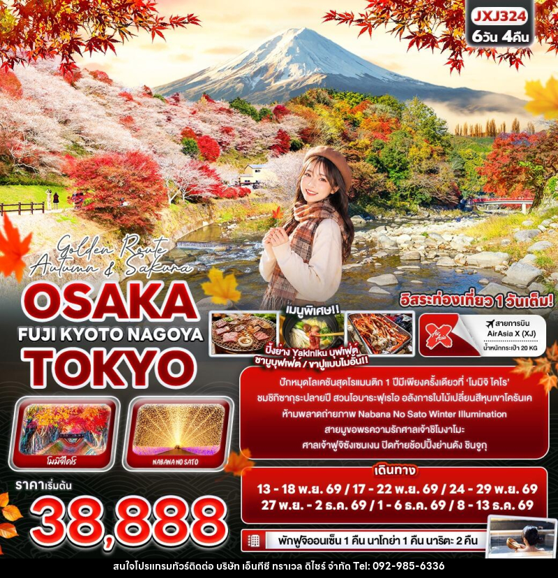 ทัวร์ญี่ปุ่น Golden Route Autumn & Sakura OSAKA TOKYO FUJI KYOTO NAGOYA - บริษัท เอ็นทีซี ทราเวล ดิไซร์ จำกัด