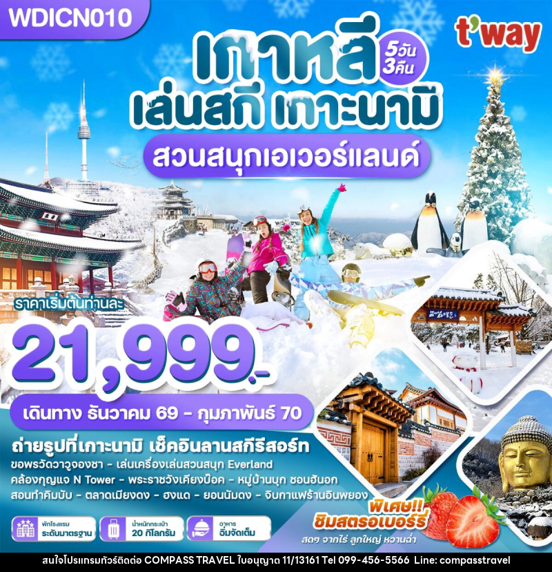 ทัวร์เกาหลี เล่นสกี เกาะนามิ เที่ยวปีใหม่!! สวนสนุกเอเวอร์แลนด์ - บริษัท คอมพาส ทราเวล จำกัด