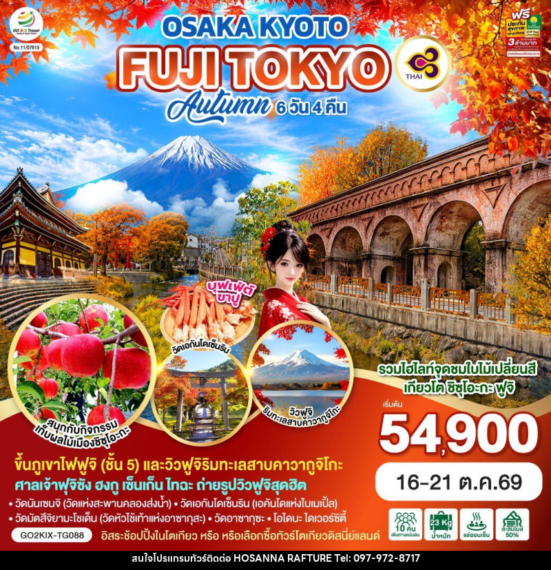 ทัวร์ญี่ปุ่น OSAKA KYOTO FUJI TOKYO  AUTUMN FRUIT PARK - บริษัท โฮซันนา ราฟติ้ง แอนด์ แอดเวนเจอร์ จำกัด
