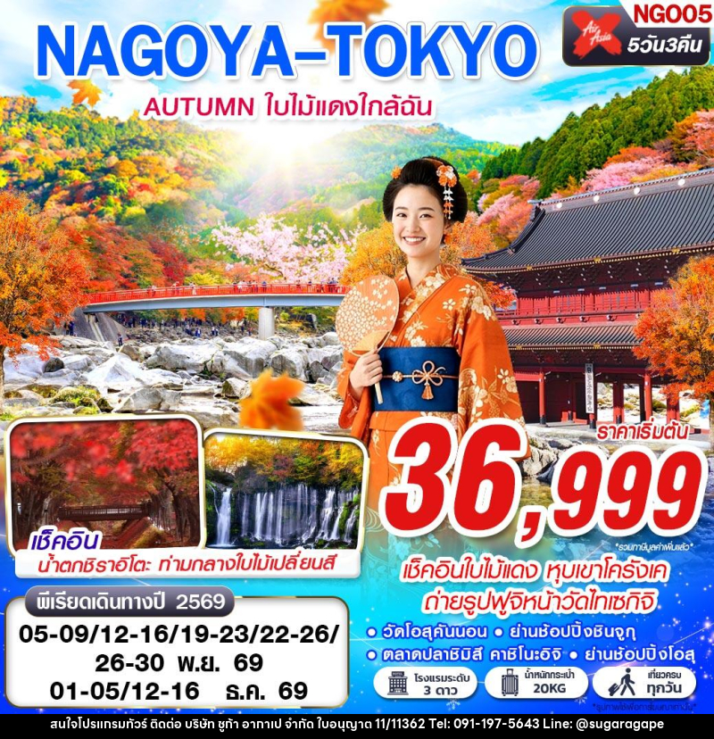 ทัวร์ญี่ปุ่น NAGOYA-TOKYO AUTUMN ใบไม้แดงใกล้ฉัน (เที่ยวเต็ม) - บริษัท ชูก้า อากาเป จำกัด
