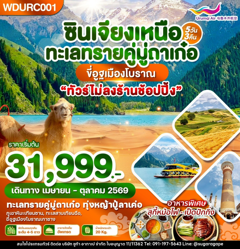 ทัวร์จีน ซินเจียงเหนือ ทะเลทรายคู่มู่ถาเก๋อ ขี่อูฐเมืองโบราณ - บริษัท ชูก้า อากาเป จำกัด
