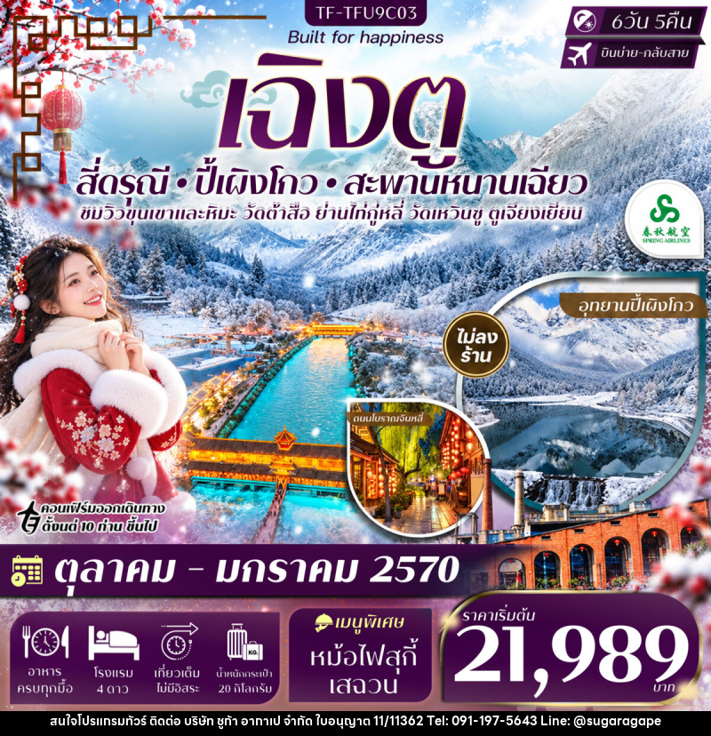ทัวร์จีน เฉิงตู 2 อุทยานฯ สี่ดรุณี ปี้เผิงโกว สะพานหนานเฉียว - บริษัท ชูก้า อากาเป จำกัด