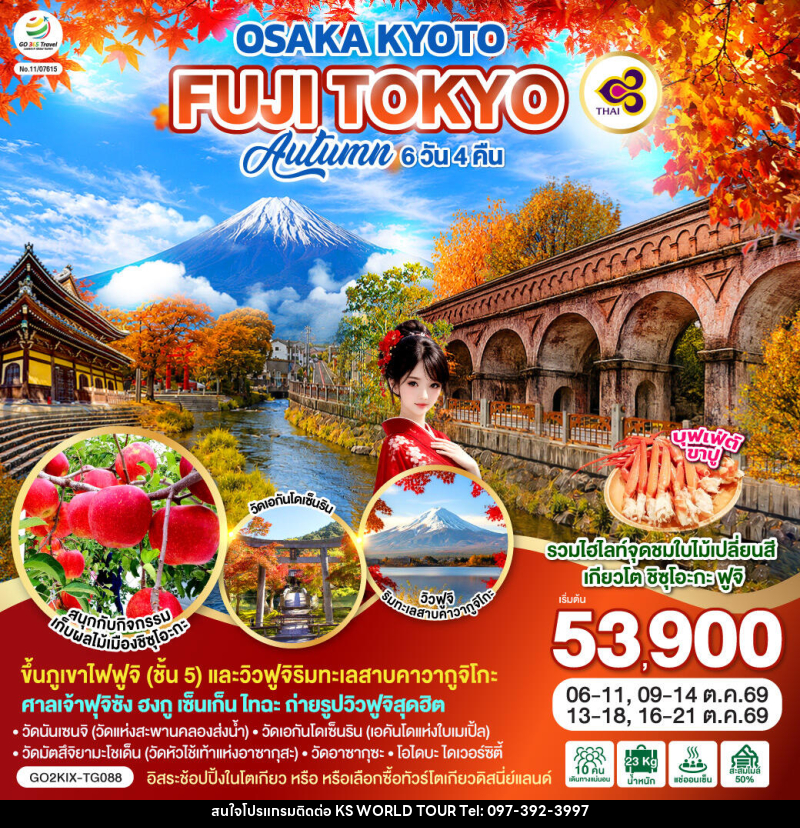 ทัวร์ญี่ปุ่น OSAKA KYOTO FUJI TOKYO  AUTUMN FRUIT PARK - บริษัท เค เอส เวิลด์ ทัวร์ จำกัด