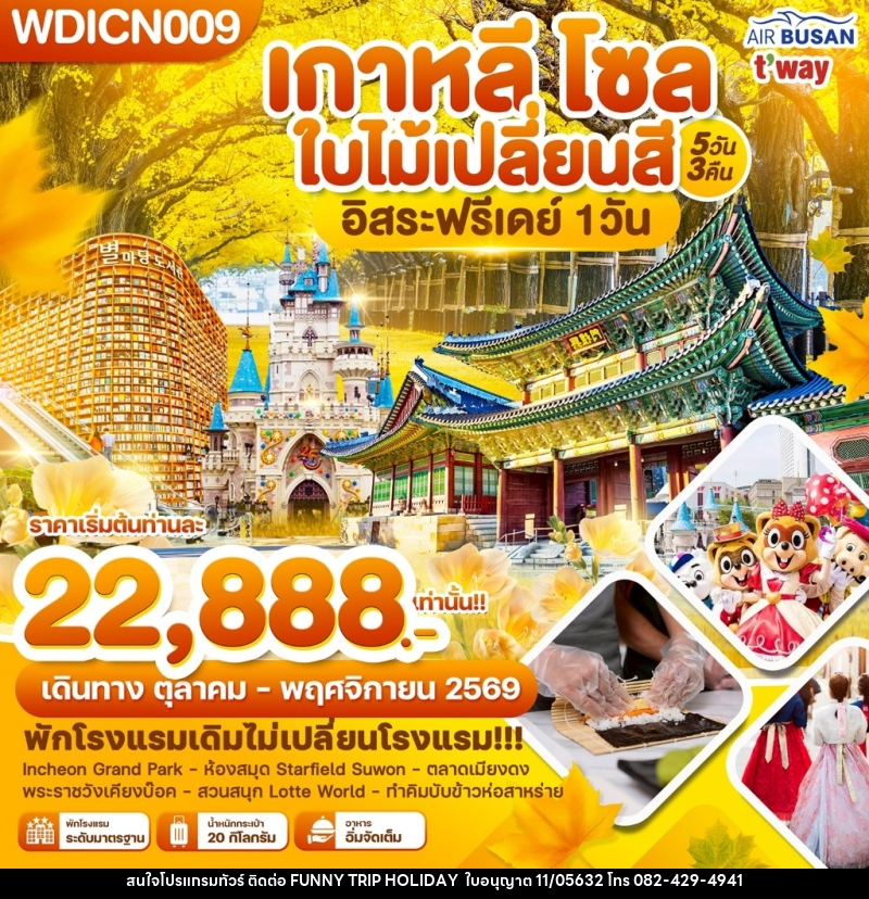ทัวร์เกาหลี โซล ใบไม้เปลี่ยนสี อิสระฟรีเดย์ 1 วัน - บริษัท ฟันนี้ ทริป ฮอลิเดย์ จำกัด