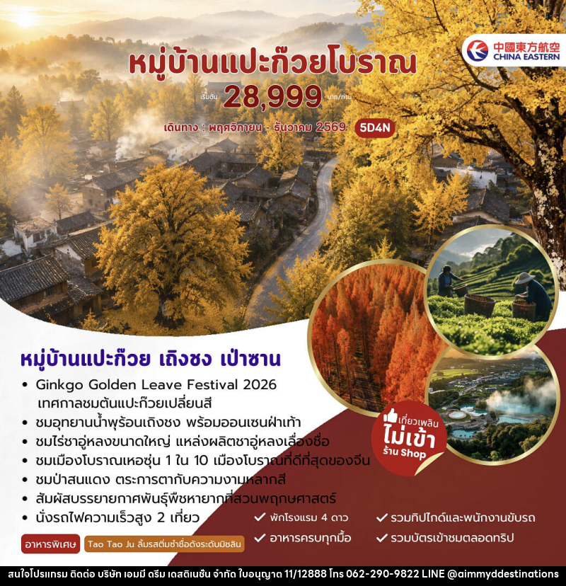 ทัวร์จีน หมู่บ้านแปะก๊วย เถิงชง เป่าซาน - บริษัท เอมมี่ ดรีม เดสติเนชั่น จำกัด