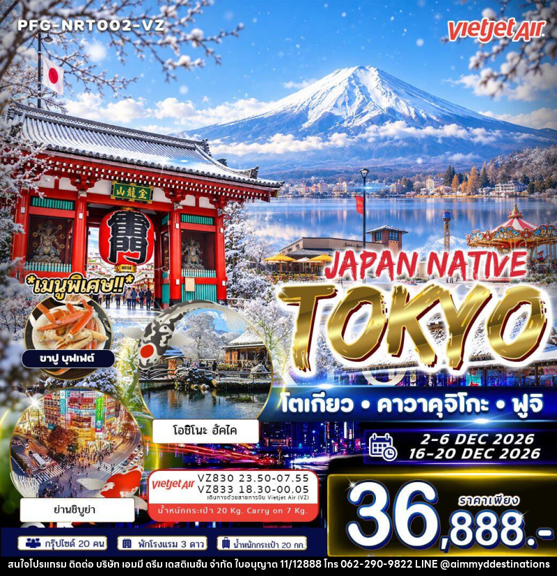 ทัวร์ญี่ปุ่น-โตเกียว ทัวร์ญี่ปุ่น Japan Native Tokyo โตเกียว คาวาคุจิโกะ ฟูจิ ฟรีเดย์ 5วัน 3คืน VZ - บริษัท เอมมี่ ดรีม เดสติเนชั่น จำกัด