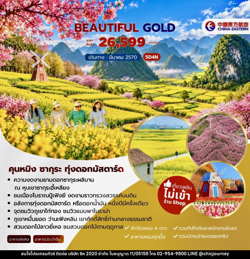 ทัวร์จีน Beautiful Gold คุนหมิง ซากุระ ทุ่งดอกมัสตาร์ด - บริษัท ชิค 2020 จำกัด