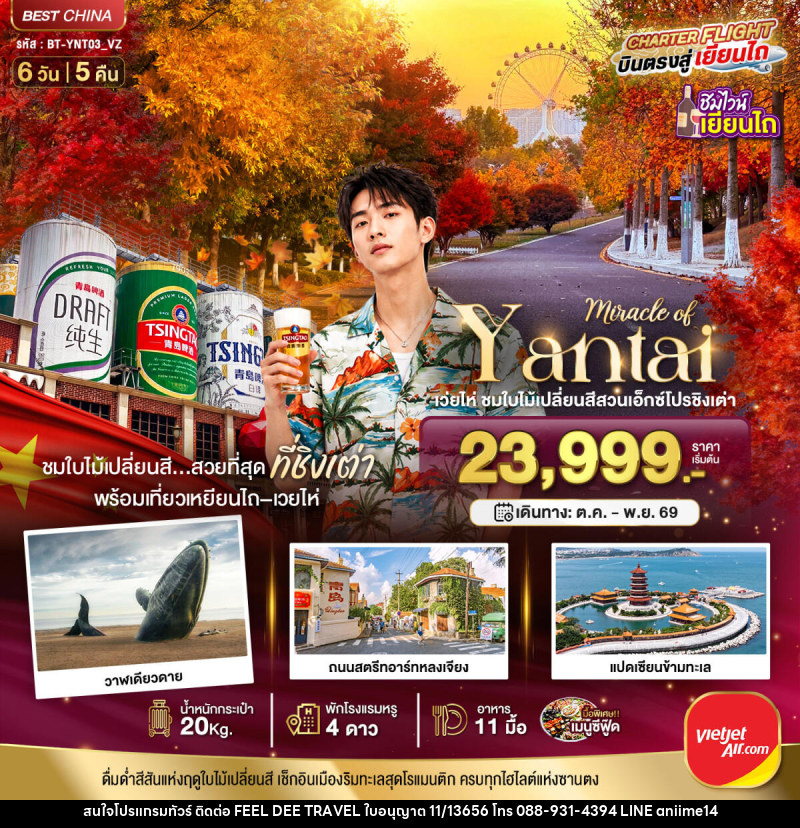 ทัวร์จีน มหัศจรรย์เยียนไถ เวยไห่ ชิงเต่า ชมใบไม้เปลี่ยนสีสวนเอ็กซ์โปรชิงเต่า - บริษัท ฟีลดี เวิลด์ ทราเวล จำกัด