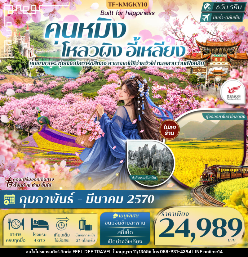 ทัวร์จีน คุนหมิง โหลวผิง ชมซากุระอี้เหลียง ทะเลสาบว่านเฟิงหลิน - บริษัท ฟีลดี เวิลด์ ทราเวล จำกัด