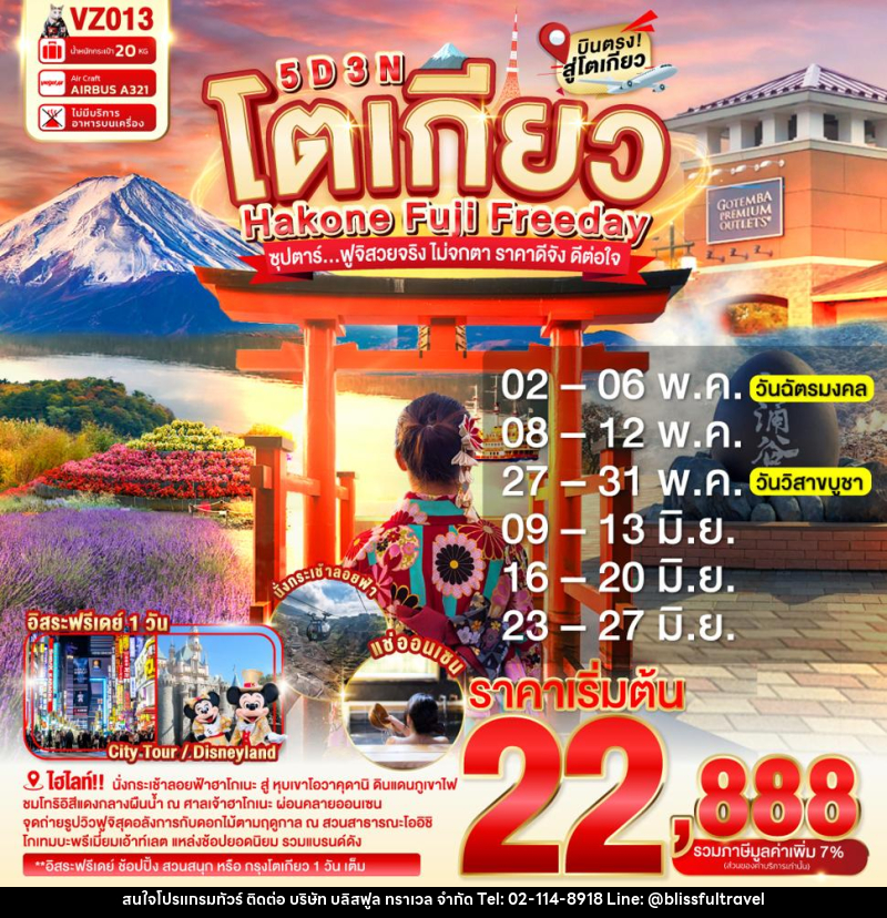 ทัวร์ญี่ปุ่น TOKYO HAKONE FUJI FREEDAY ซุปตาร์...ฟูจิสวยจริง ไม่จกตา ราคาดีจัง ดีต่อใจ - บริษัท บลิสฟูล ทราเวล จำกัด