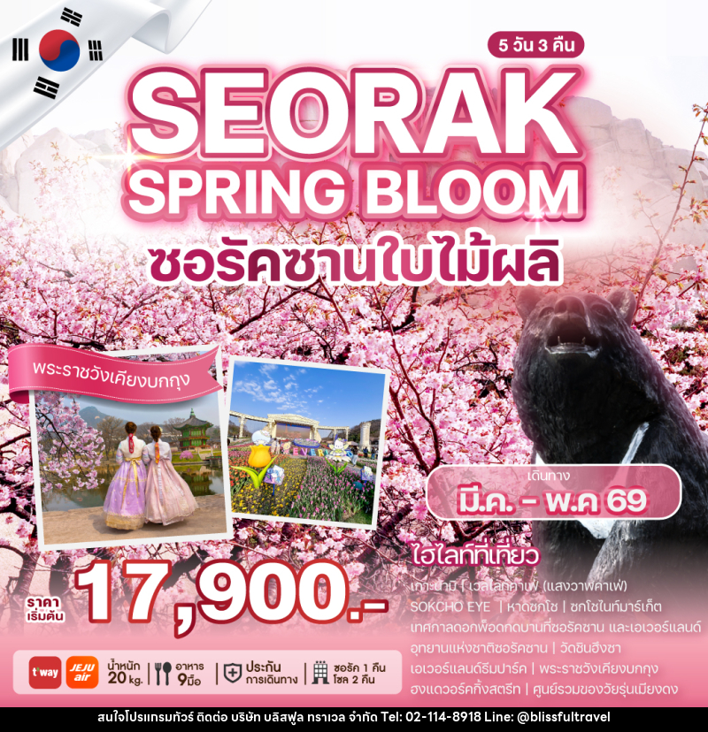 ทัวร์เกาหลี SEORAK SPRING BLOOM ซอรัคซานใบไม้ผลิ - บริษัท บลิสฟูล ทราเวล จำกัด