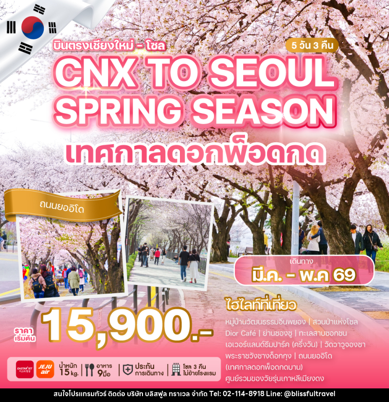 ทัวร์เกาหลี บินตรงเชียงใหม่ - โซล CNX TO SEOUL SPRING SEASON - บริษัท บลิสฟูล ทราเวล จำกัด ทัวร์เกาหลี บินตรงเชียงใหม่ - โซล CNX TO SEOUL SPRING SEASON - บริษัท บลิสฟูล ทราเวล จำกัด