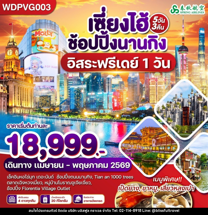 ทัวร์จีน เซี่ยงไฮ้ ช้อปปิ้งนานกิง อิสระฟรีเดย์ 1 วัน - บริษัท บลิสฟูล ทราเวล จำกัด
