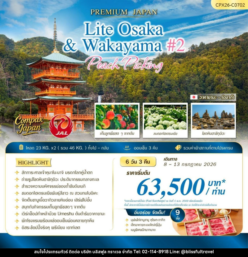 ทัวร์ญี่ปุ่น PREMIUM JAPAN LITE OSAKA & WAKAYAMA #2 PEACH PICKING - บริษัท บลิสฟูล ทราเวล จำกัด
