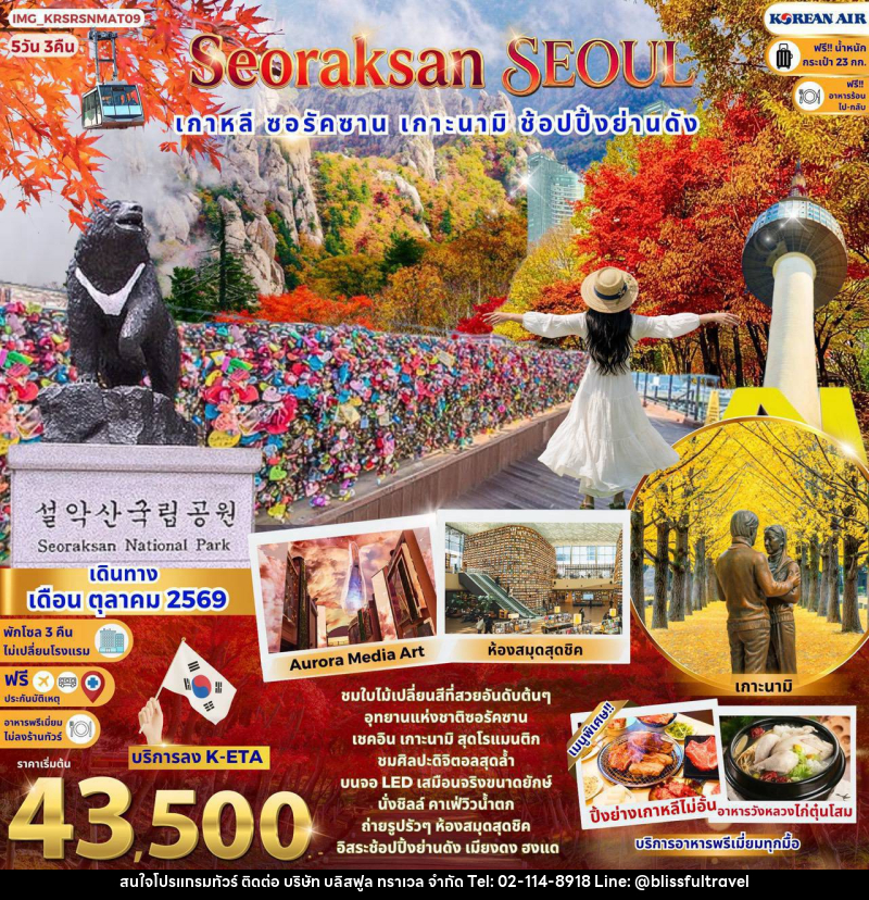 ทัวร์เกาหลี Seoraksan Seoul เกาหลี ชมใบไม้เปลี่ยนสี ซอรัคซาน เกาะนามิสุดโรแมนติก - บริษัท บลิสฟูล ทราเวล จำกัด