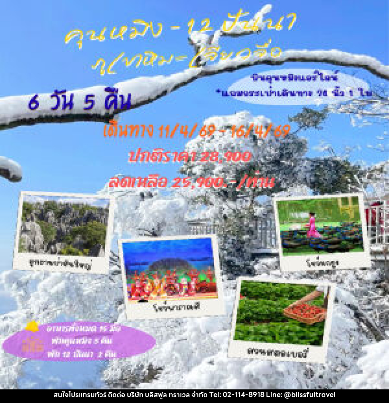 ทัวร์จีน คุนหมิง 12 ปันนา ภูเขาหิมะเจียวจื่อ - บริษัท บลิสฟูล ทราเวล จำกัด