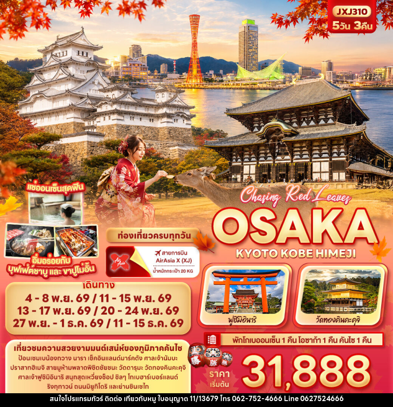 ทัวร์ญี่ปุ่น Chasing Red Leaves OSAKA KYOTO KOBE HIMEJI - บริษัท ไปเที่ยวกับหมู จำกัด ทัวร์ญี่ปุ่น Chasing Red Leaves OSAKA KYOTO KOBE HIMEJI - บริษัท ไปเที่ยวกับหมู จำกัด