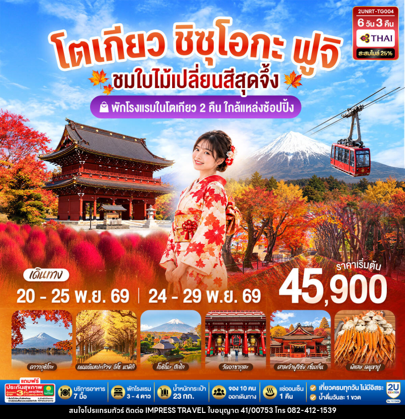 ทัวร์ญี่ปุ่น โตเกียว ชิซุโอกะ ฟูจิ นั่งกระเช้าคาจิคาจิ ชมใบไม้เปลี่ยนสีสุดจึ้ง - บริษัท อิมเพรสทราเวล แอนด์ ออแกไนซ์เซอร์ จำกัด