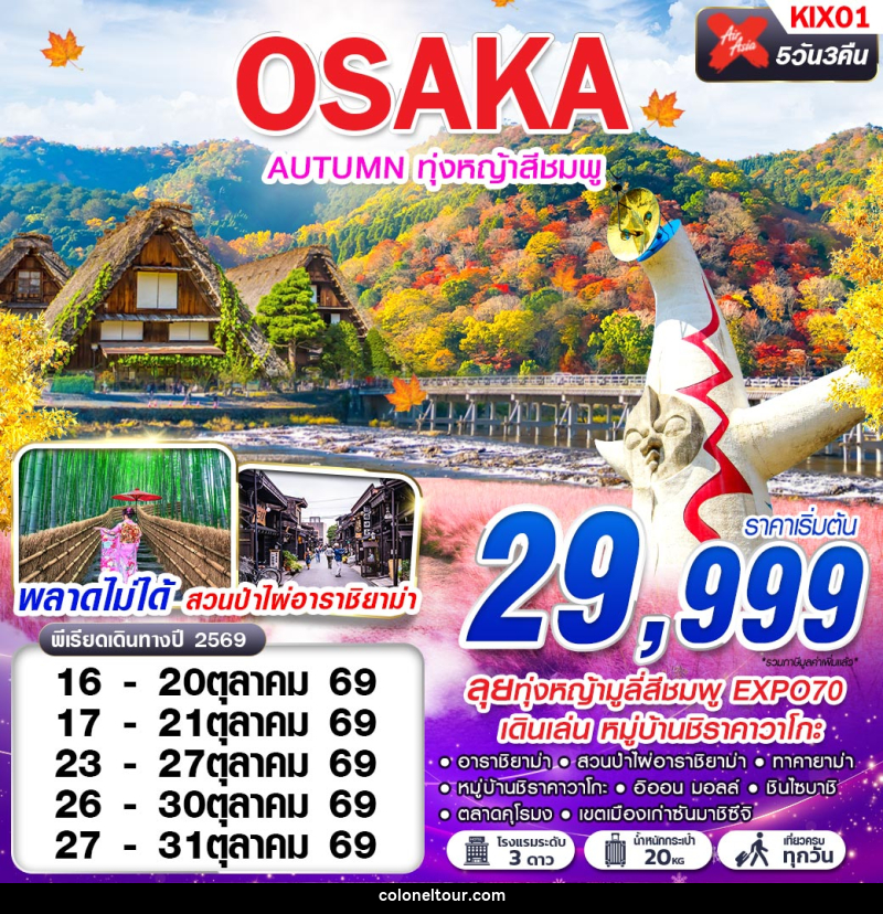 ทัวร์ญี่ปุ่น OSAKA AUTUMN ทุ่งหญ้าสีชมพู - บริษัท โคโลเนียล แทรเวล แอนด์ เซอร์วิส กรุ๊ป จำกัด