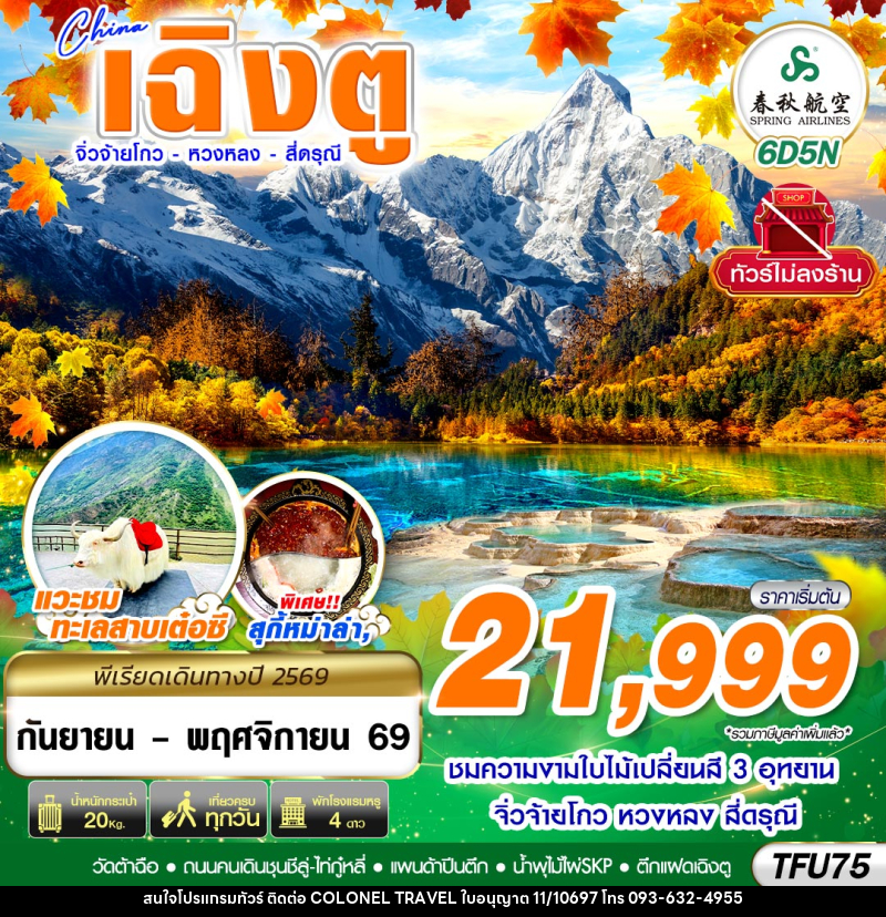 ทัวร์จีน เฉิงตู สี่ดรุณี หวงหลง จิ่วจ้ายโกว ไม่ลงร้าน - บริษัท โคโลเนียล แทรเวล แอนด์ เซอร์วิส กรุ๊ป จำกัด