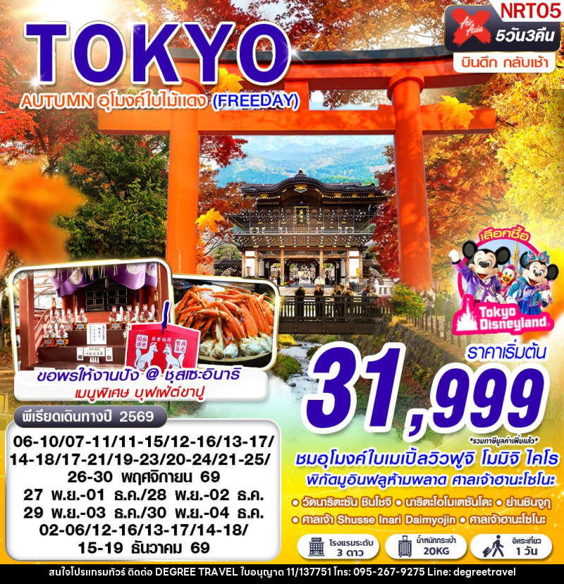 ทัวร์ญี่ปุ่น  TOKYO AUTUMN อุโมงค์ใบไม้แดง (FREEDAY) - บริษัท ดีกรี ทราเวล จำกัด
