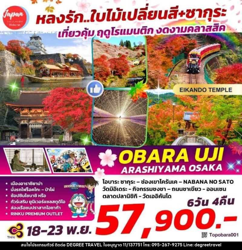 ทัวร์ญี่ปุ่น หลงรัก...ใบไม้เปลี่ยนสี+ซากุระ เที่ยวคุ้ม ฤดูโรแมนติก งดงามคลาสสิค OBARU UJI ARASHIYAMA OSAKA - บริษัท ดีกรี ทราเวล จำกัด